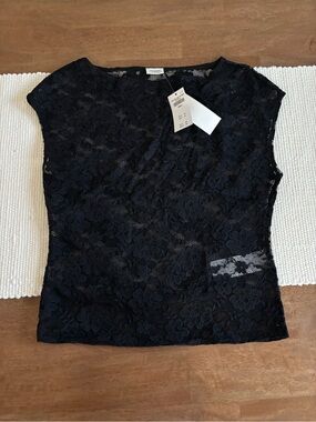 Abercrombie & Fitch Black Floral Lace Cap Sleeve Top - NWT